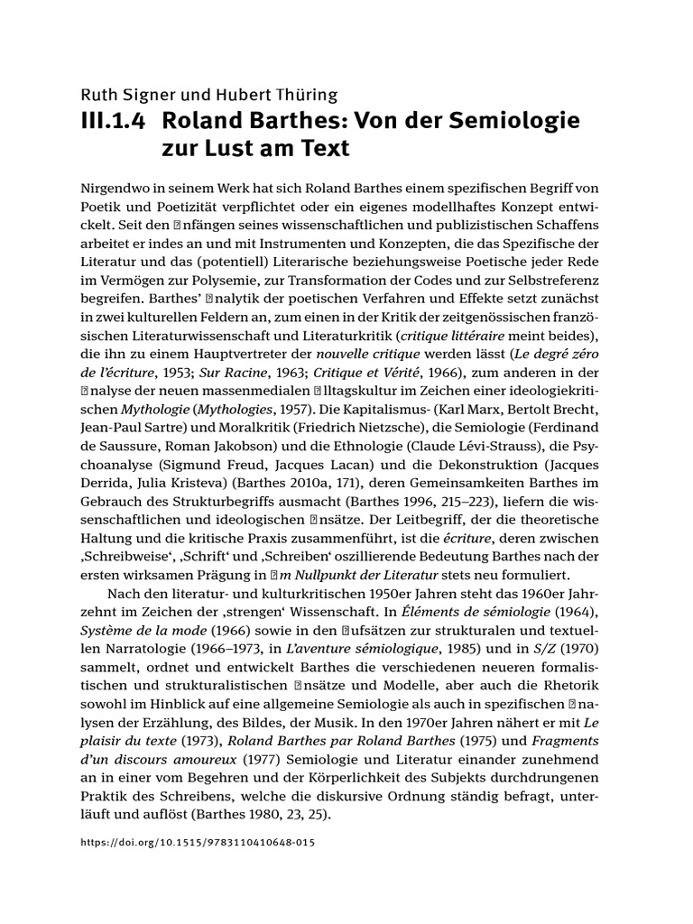 Ruth Signer Und Hubert Thüring III.1.4 Roland Barthes - Von Der ...