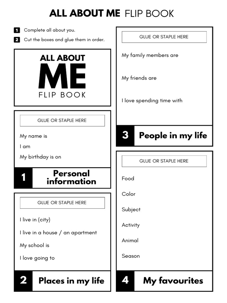 Black and White All About Me Printable Flip Book | PDF for All About Me Lapbook Free Printable