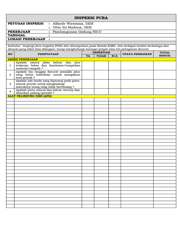 Form Inspeksi Pcra Pdf