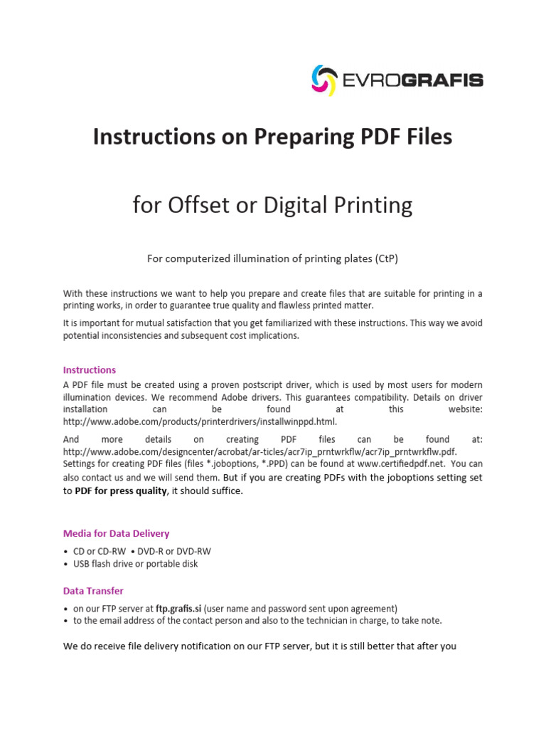 Evrografis Instructions On Preparing PDF Files For Offset or Digital