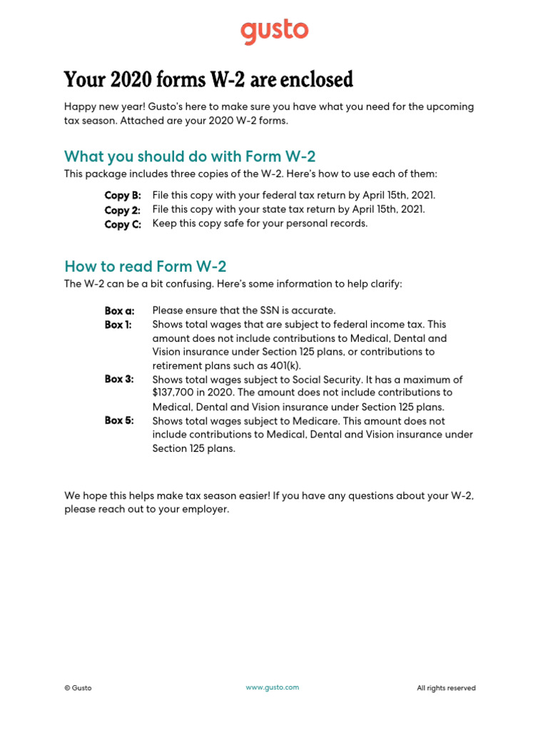 Your 2020 Forms W-2 Are Enclosed: What You Should Do With Form W-2 ...