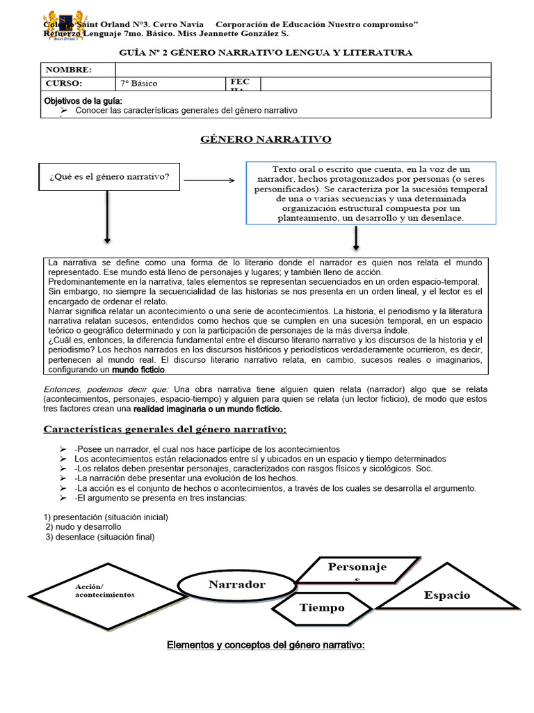 Guia 2 7°básico Textos Narrativos 1 | PDF | Narración | Poesía épica