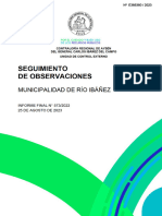 Informe de Seguimiento #573-22 Municipalidad de Río Ibáñez Sobre Inspección A Obra, Agosto-23