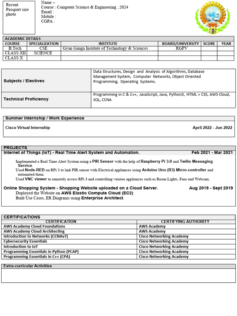 Resume Format Pdf Amazon Web Services Internet Of Things
