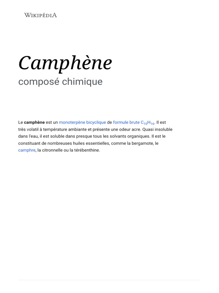 Structure et propriétés du camphène | PDF | Physique appliquée et ...