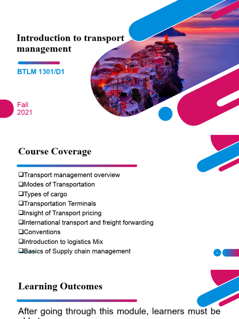 Lesson 1 Introduction To Transport Management PDF Transport Logistics