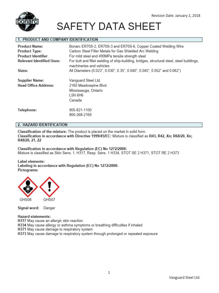 MSDS 60031355 Welding Rod PDF
