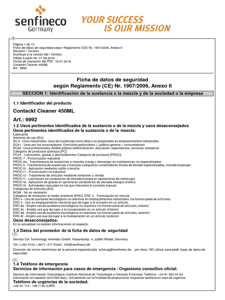 MSDS Contact Cleaner 90033990 PDF Residuos Solvente