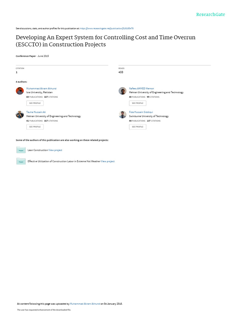 Developing An Expert System For Controlling Cost and Time Overrun