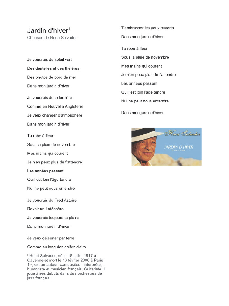 Chanson Jardin D’hiver | PDF