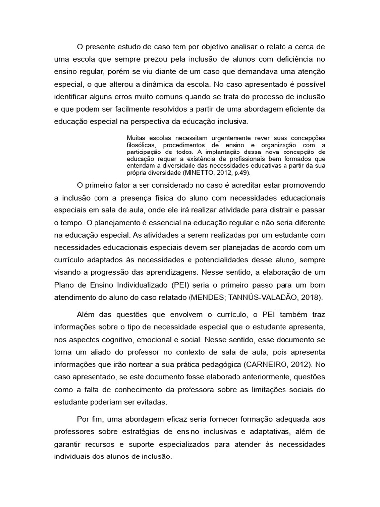 Estudo de Caso - Práticas | PDF | Inclusão (Educação) | Educação Especial