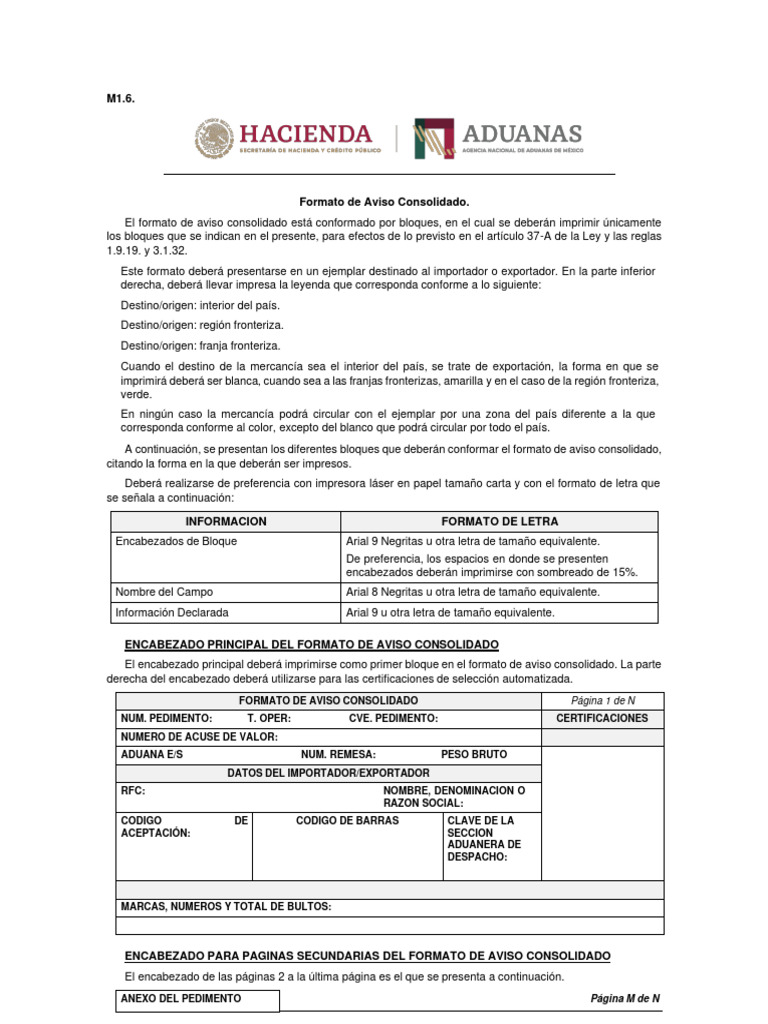 Formato de Aviso Consolidado Aduanero | PDF | aduana