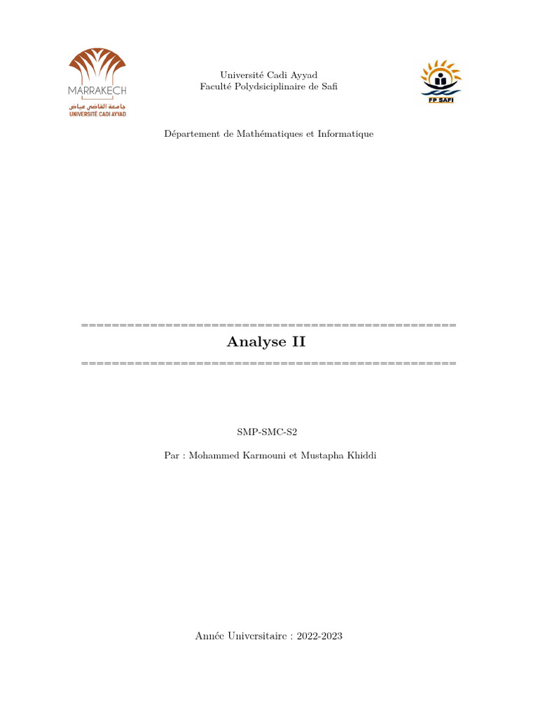Analyse II: Année Universitaire: 2022-2023 | PDF | Intégral ...