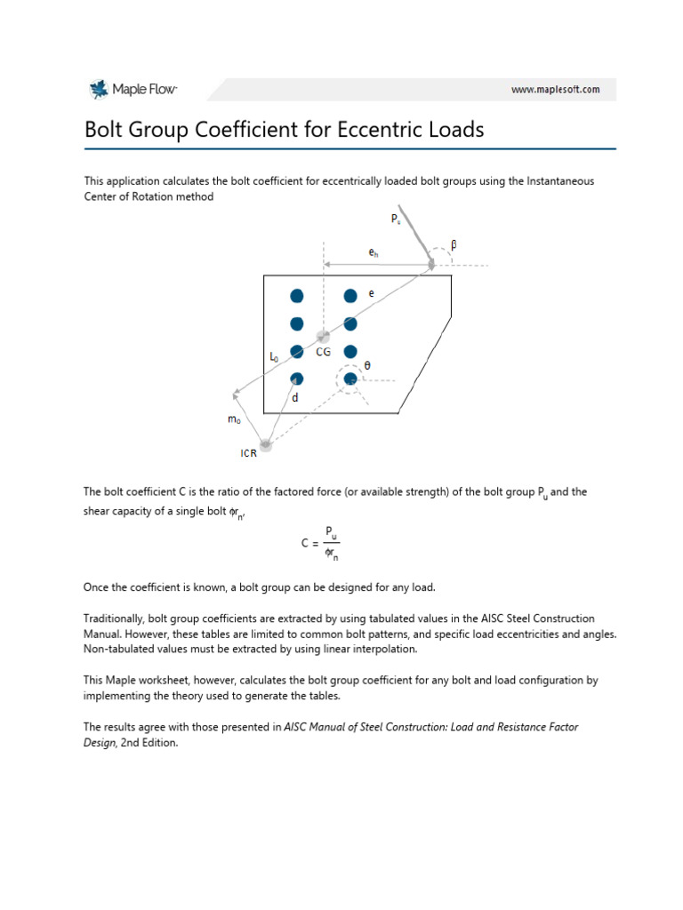 Eccentric Bolt Group Coefficient Calculator | PDF | Mechanics ...