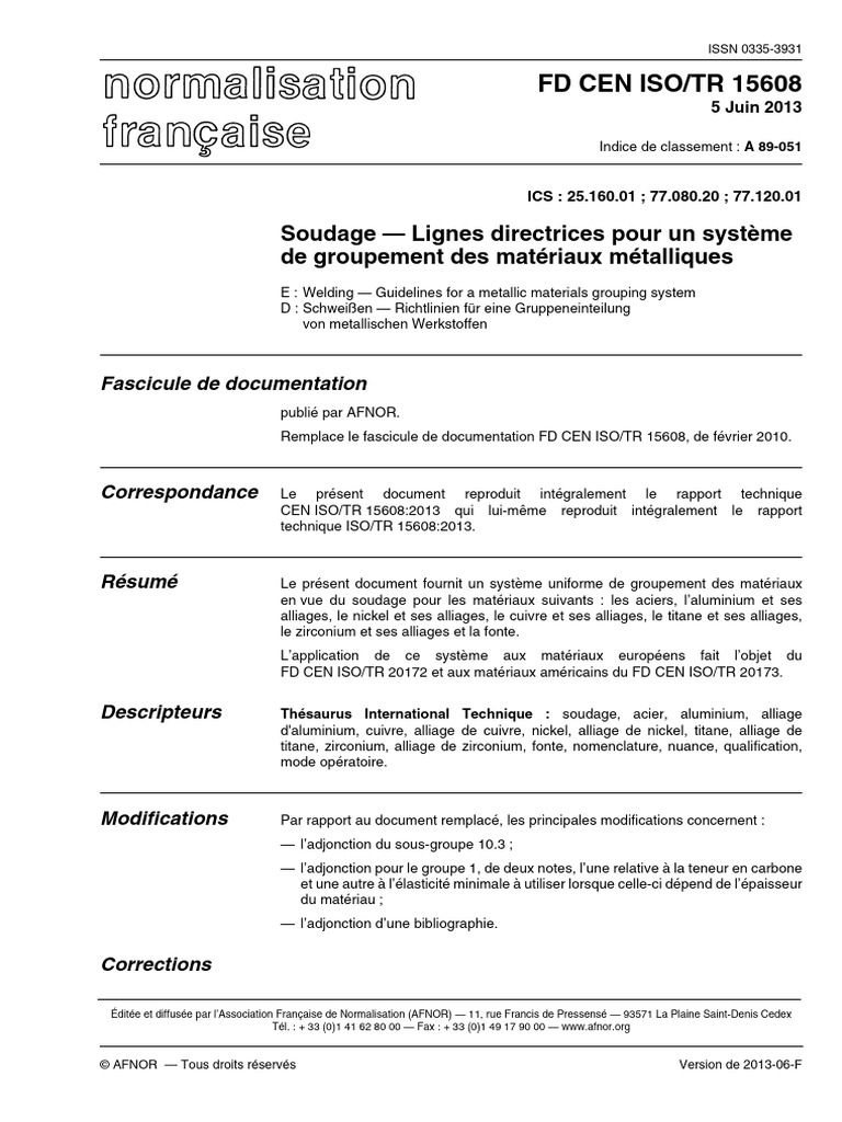 FD Cen Iso-Tr 15608 | Download Free PDF | Acier | Organisation ...