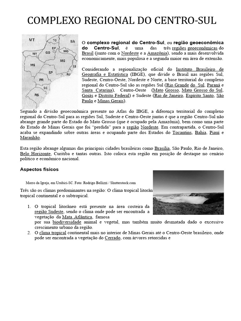 Complexo Regional do Centro-Sul do Brasil | PDF | Brasil | Geociências
