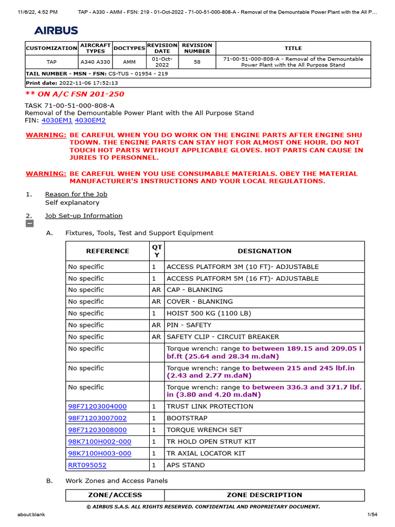 A330 AMM: Demountable Power Plant Removal | PDF | Pump | Electrical ...