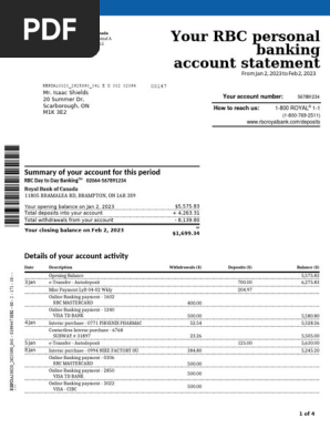 Isaac Shields RBC Bank Statement