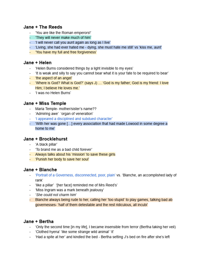 Jane Eyre Quote Bank | PDF | Jane Eyre