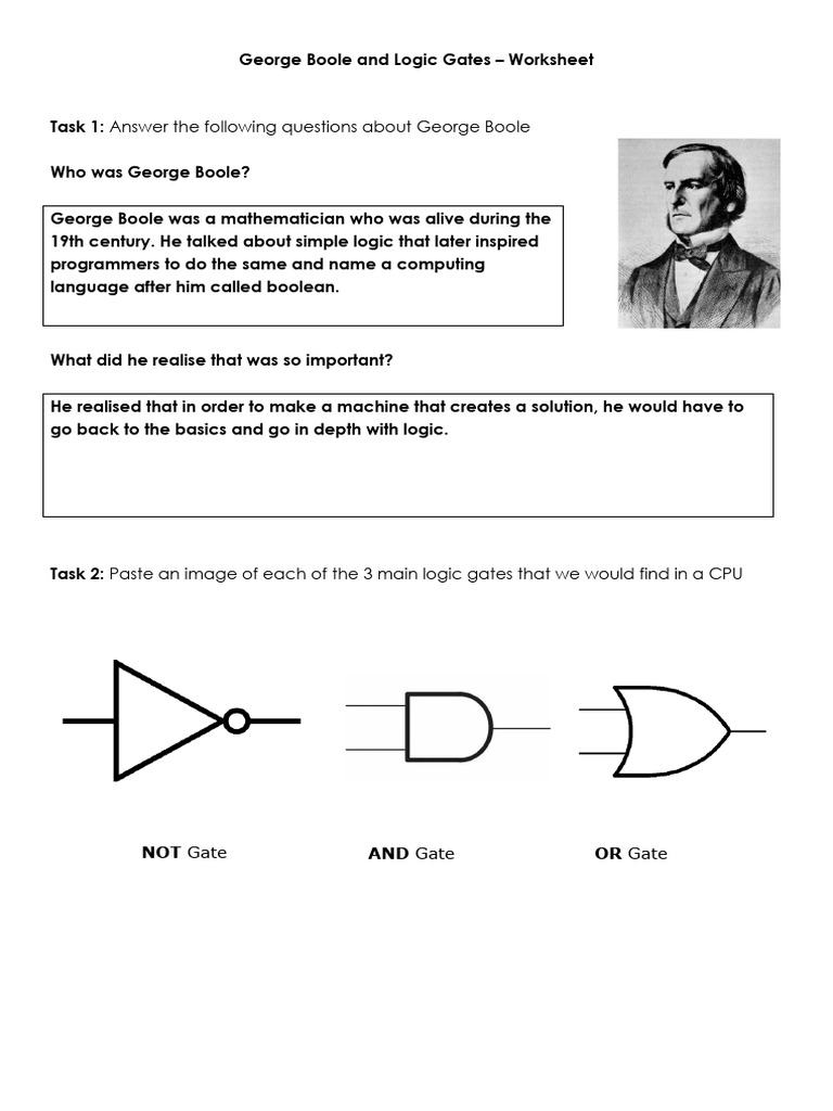 Ash Gaind - George Boole and Logic Gates Worksheet | PDF | Logic Gate ...