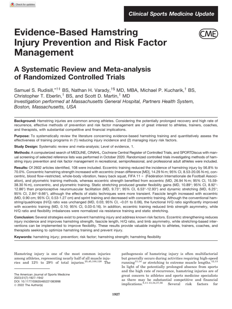 Rudisill Et Al 2022 Evidence Based Hamstring Injury Prevention and Risk ...