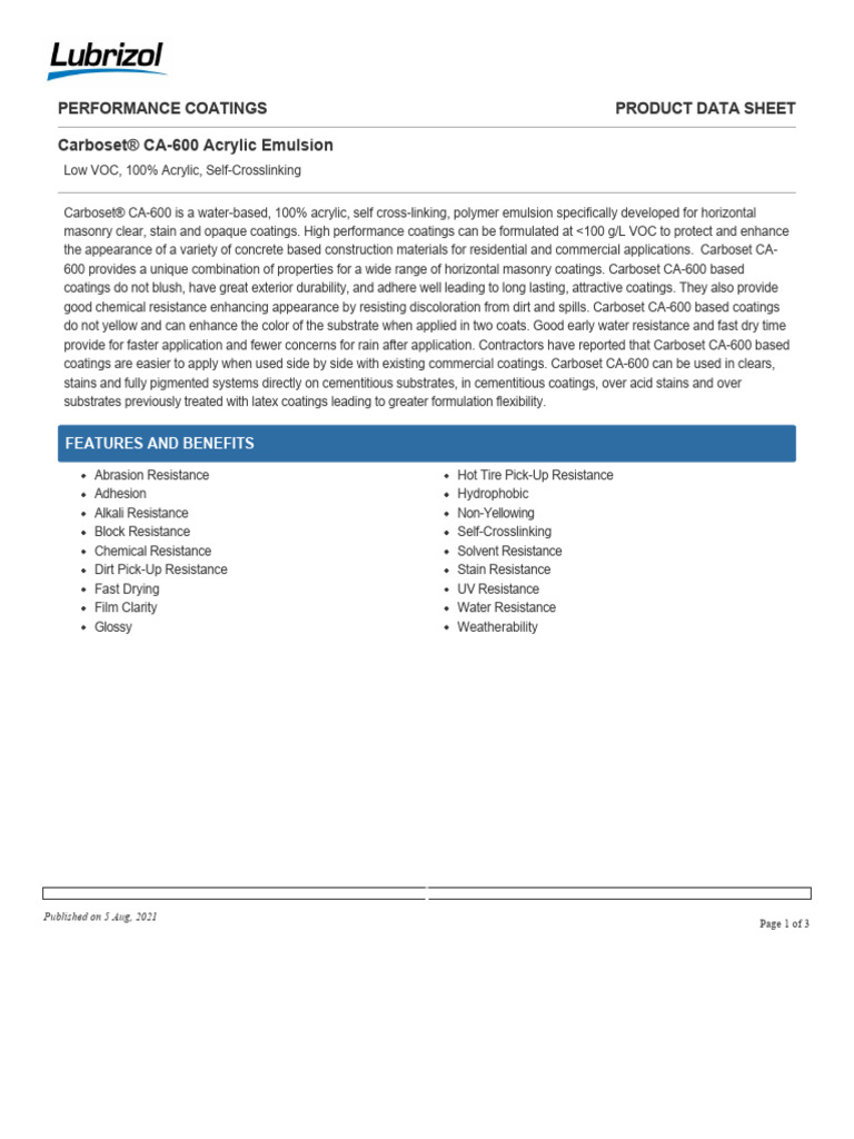 Carboset CA-600_CST600_CO_en | PDF | Acrylic Paint | Physical Sciences