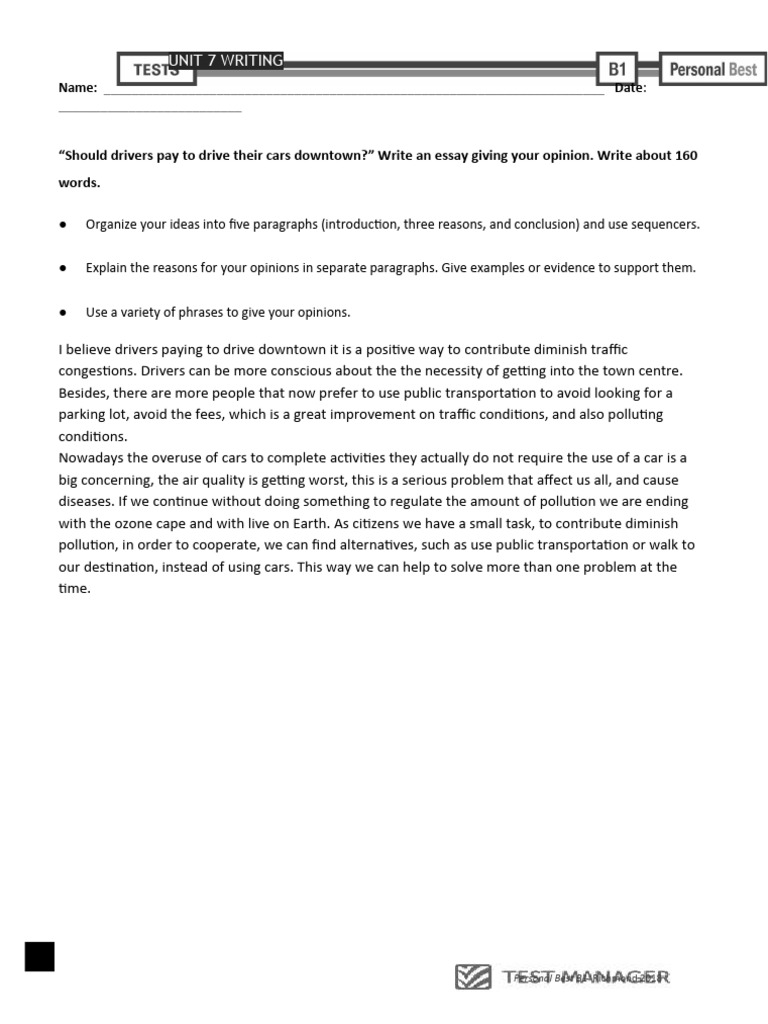 Writing Exercise: Opinion Essay B1 | PDF