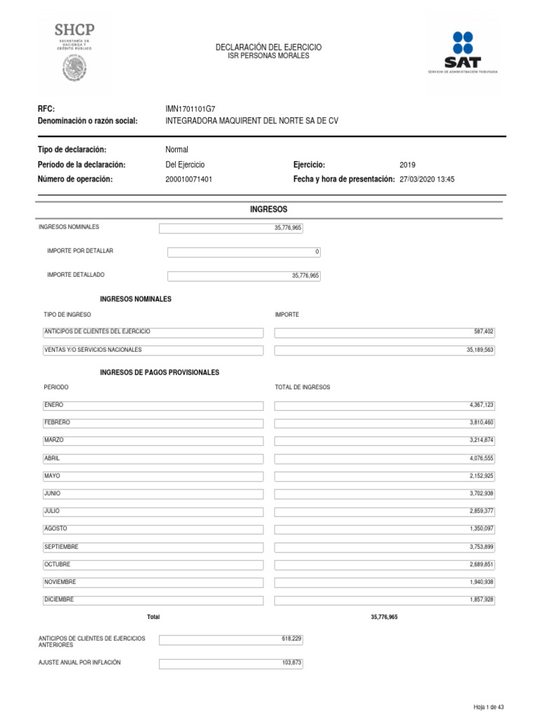 Declaración Anual 2019 | PDF | Impuesto sobre la renta | Salario