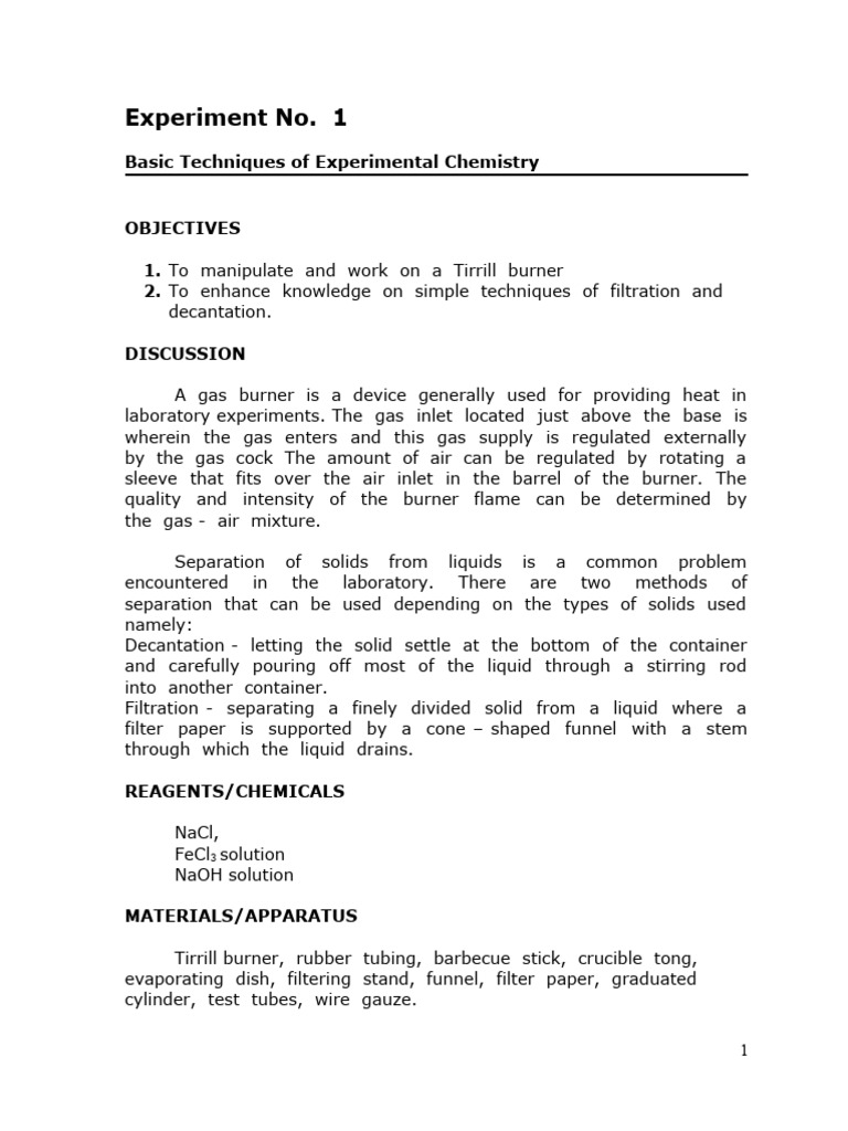 ExperimentNo 1 PDF Filtration Chemistry