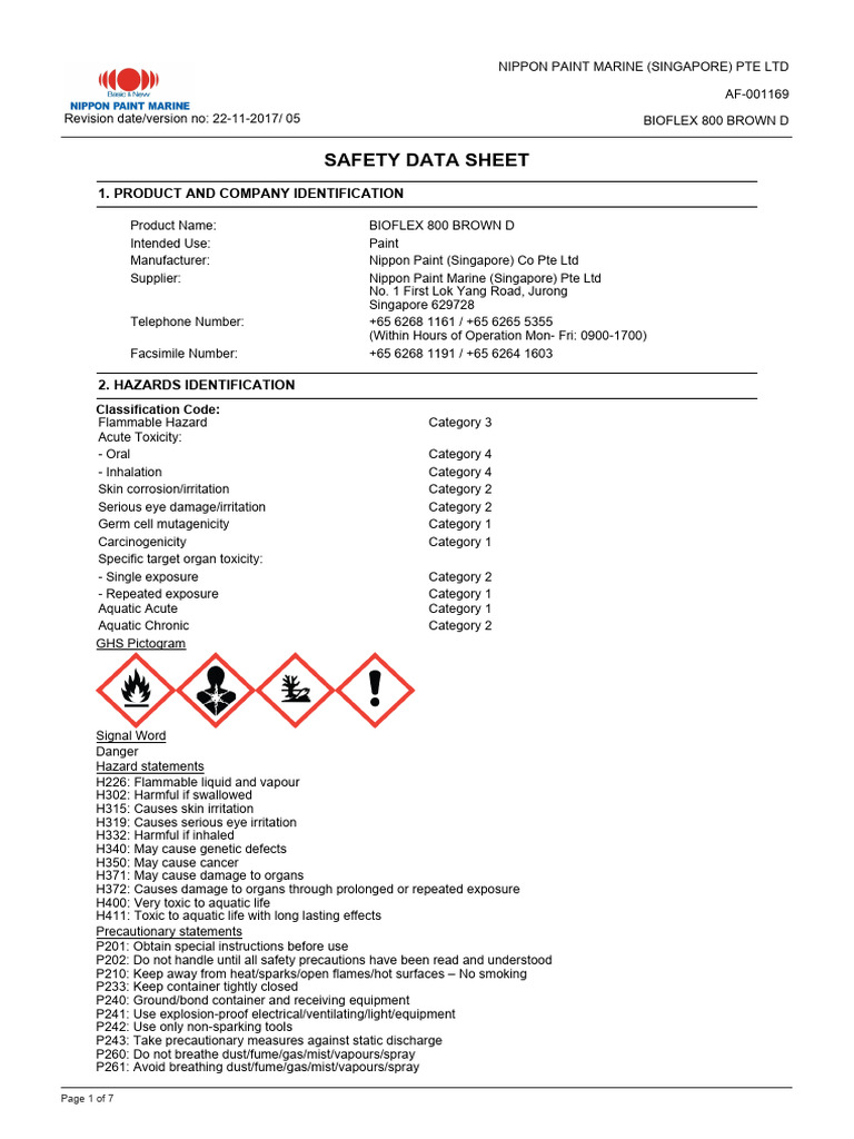 Bioflex SDS PDF Dangerous Goods Toxicity