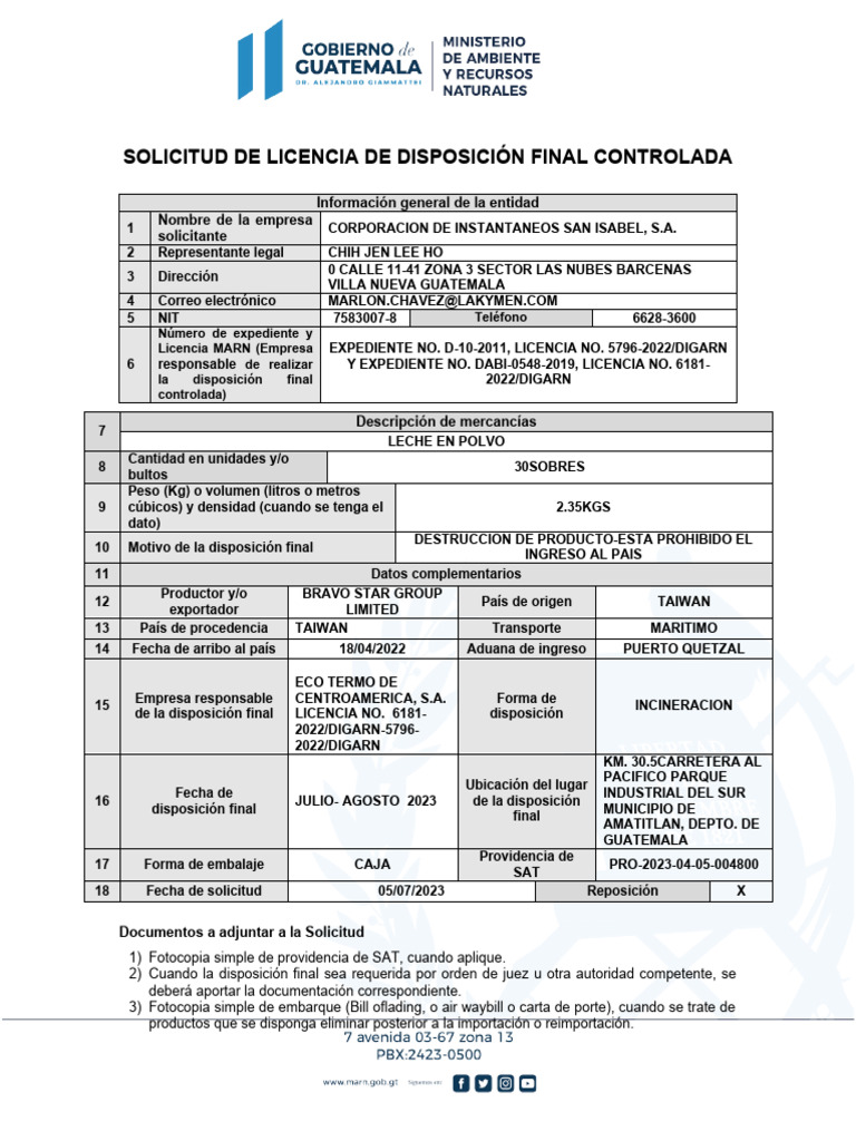 Solicitud de Disposicion Final Controlada | Descargar gratis PDF | Residuos
