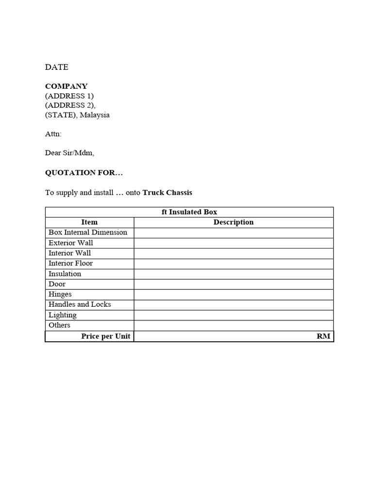 Installation Quotation for Truck Chassis | PDF