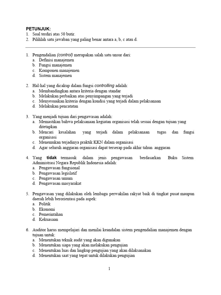 Contoh Soal Dan Jawaban Ujian Sertifikasi Jabatan Fungsional Auditor Pdf