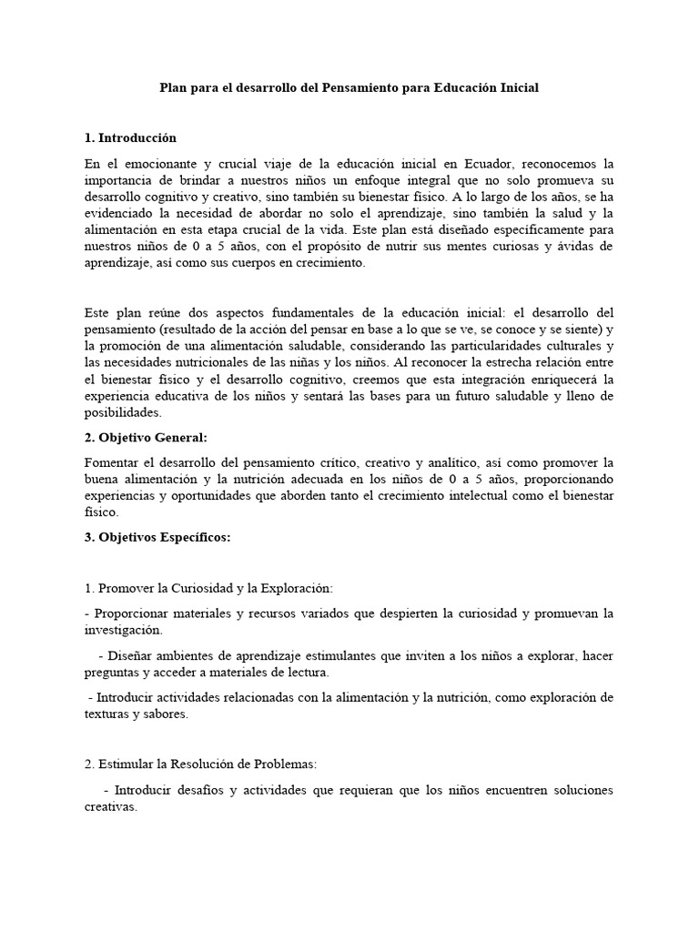 Plan de Desarrollo del Pensamiento Infantil | PDF | Pensamiento ...