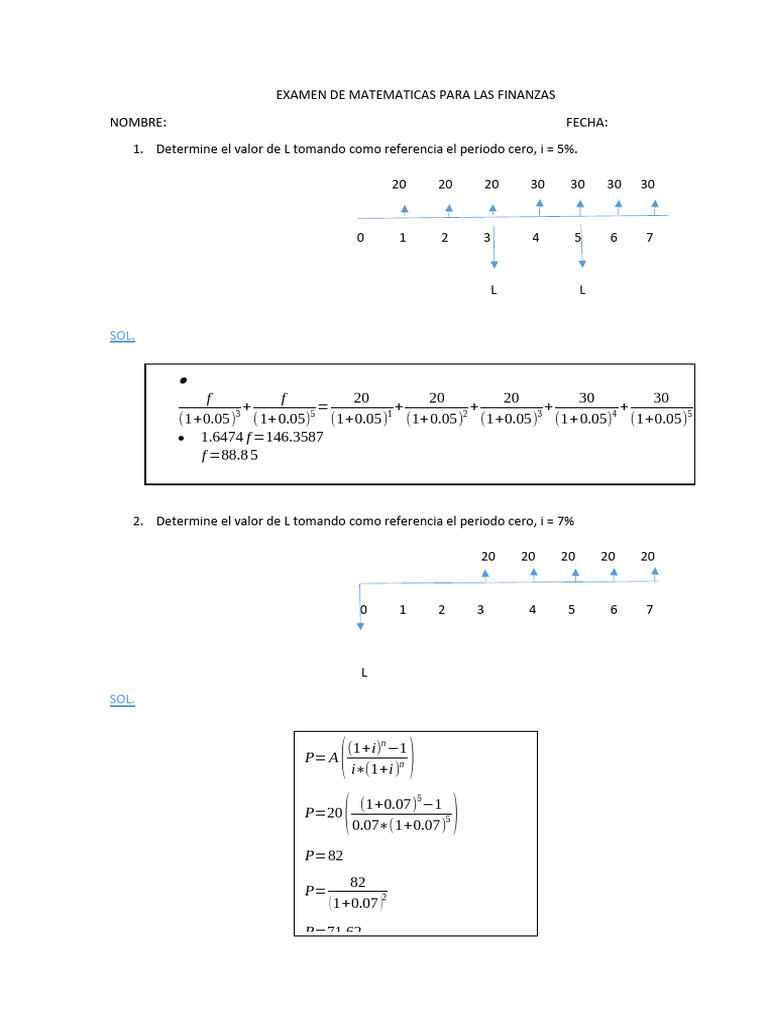 Examen de Matemáticas Financieras | PDF | Dinero | Economias