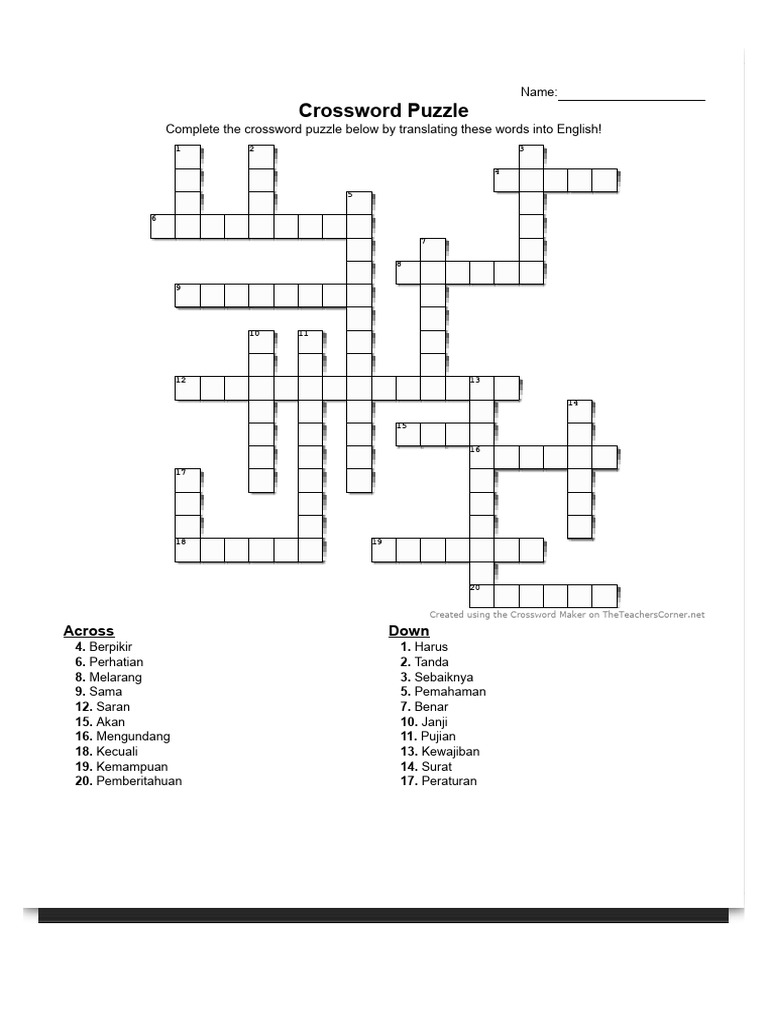 Crossword Puzzle Kelas 8 Pdf