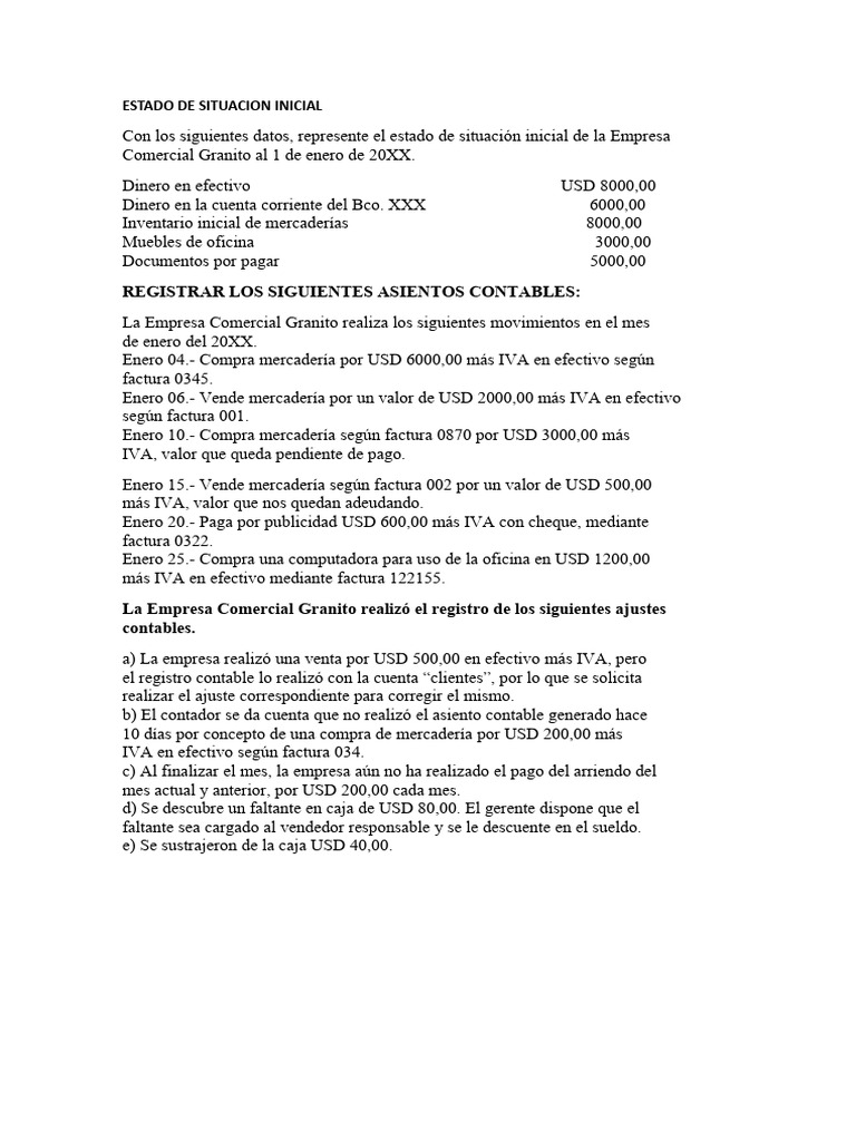 Estado de Situacion Inicial | PDF | Finanzas y dinero | Derecho