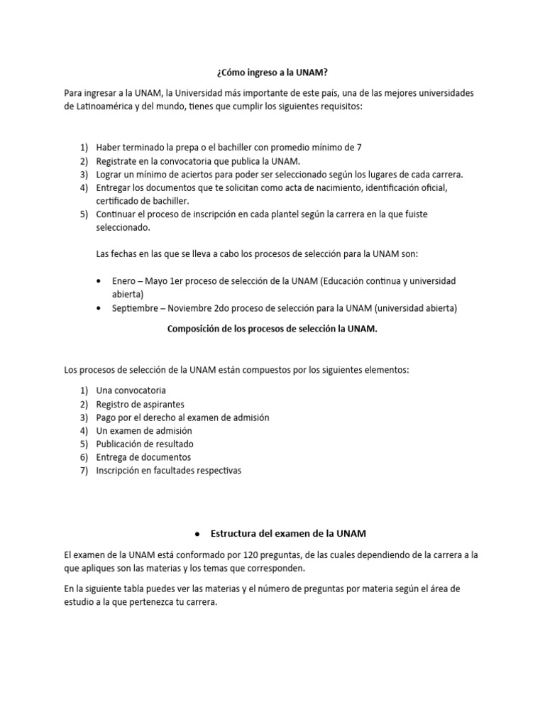 Requisitos para ingresar a la UNAM | PDF