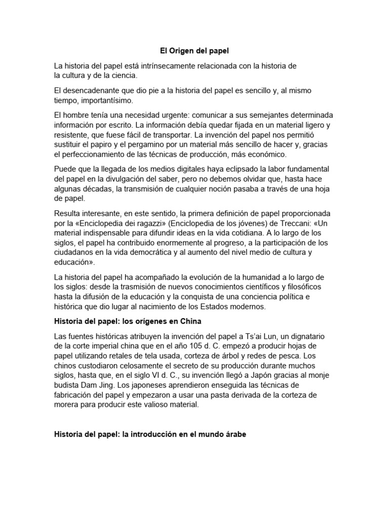 El Origen Del Papel | Descargar gratis PDF | Papel