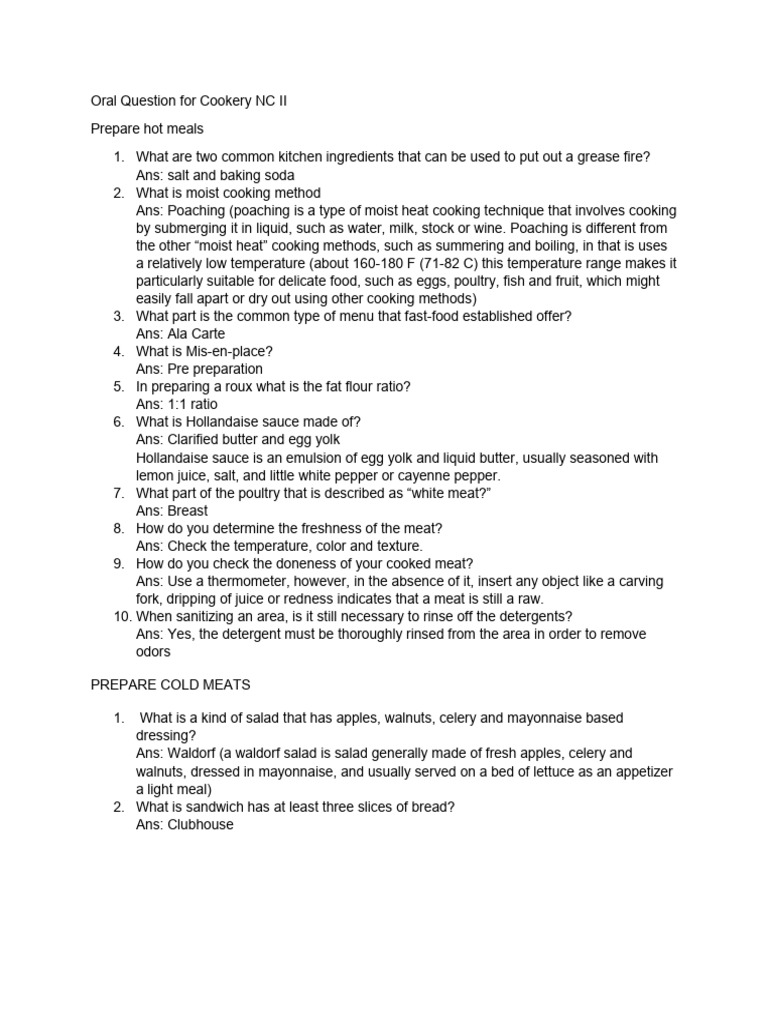 Oral Question Cookery NC II | PDF | Cooking | Egg As Food