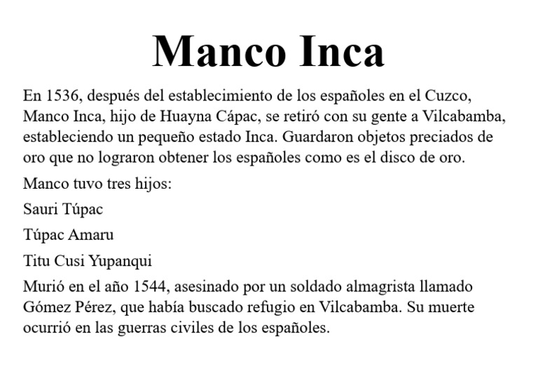 Muerte de Manco Inca en Vilcabamba | PDF