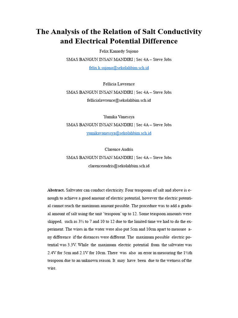 The Analysis of The Relation of Salt Conductivity and Electrical