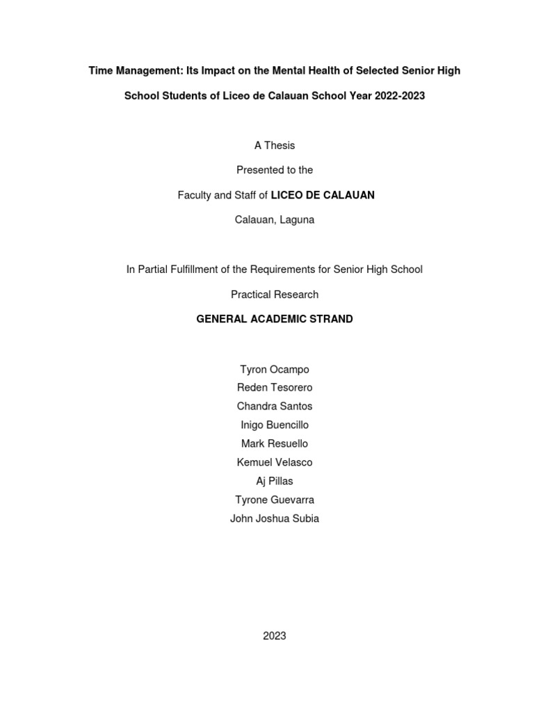 1 Final To Print Time Management Its Impact On The Mental Health Of