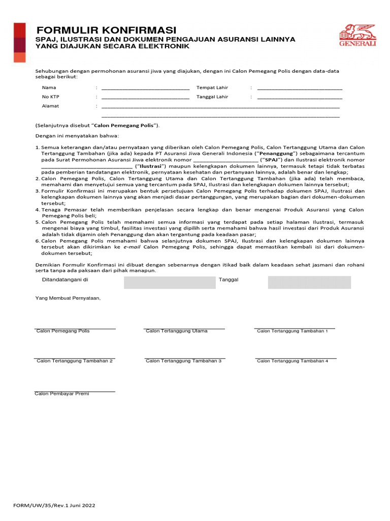 Konfirmasi Permohonan Asuransi Jiwa | PDF