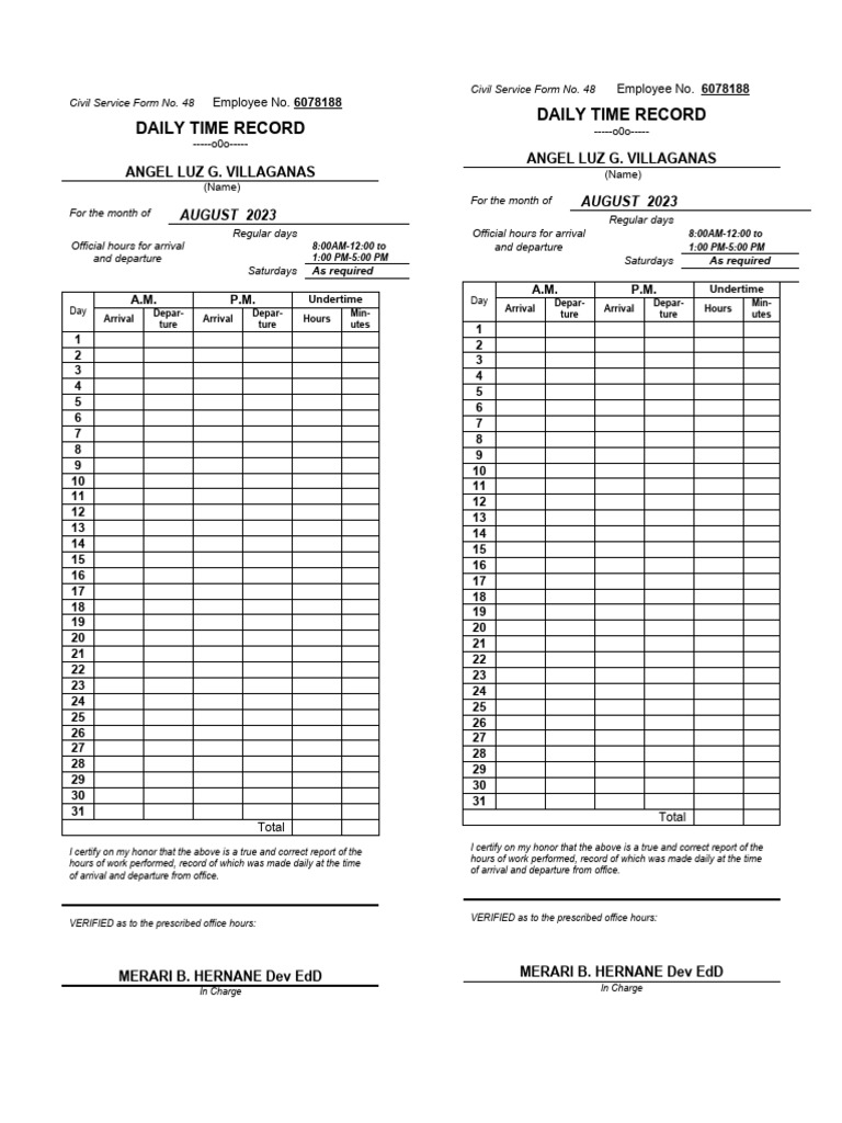 DTR Template PDF