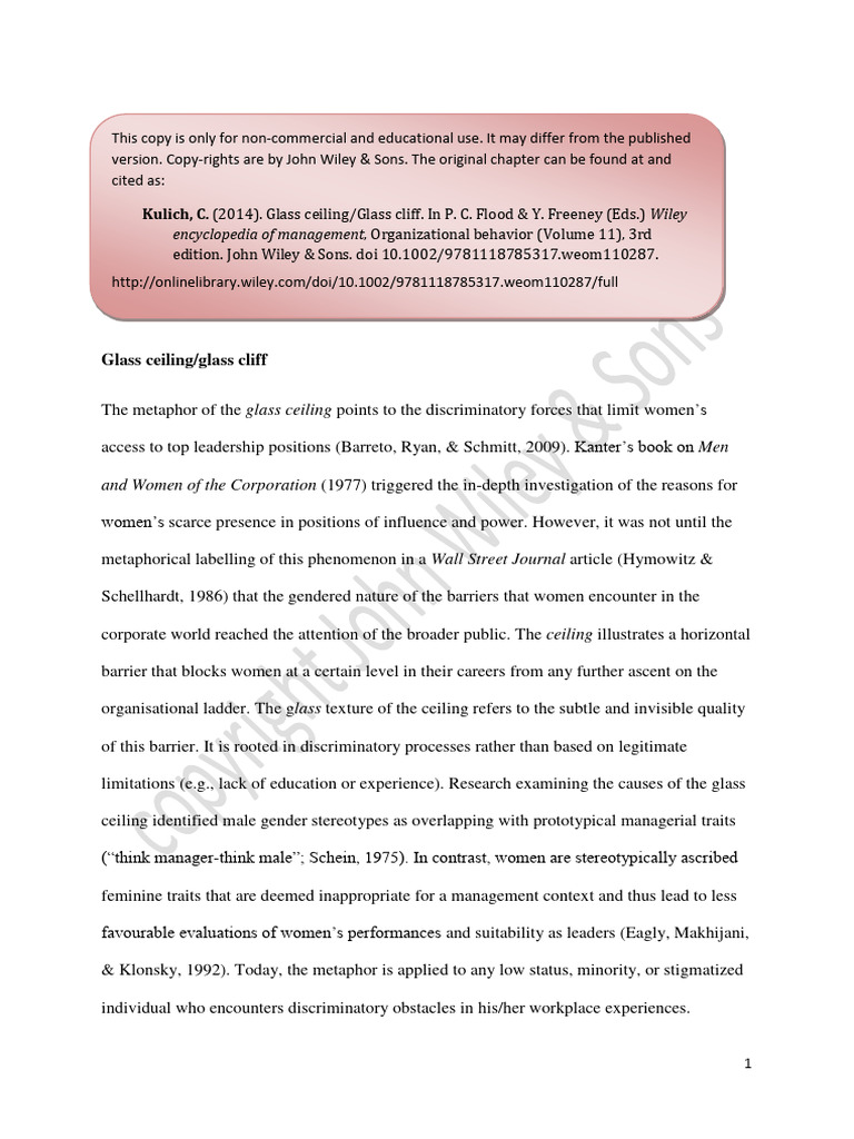 Glass Ceilling Glass Cliff PDF Psychology Social Psychology