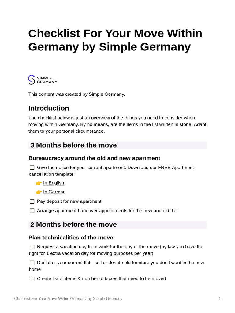 Essential Moving Checklist for Germany | PDF | Apartment | Economies