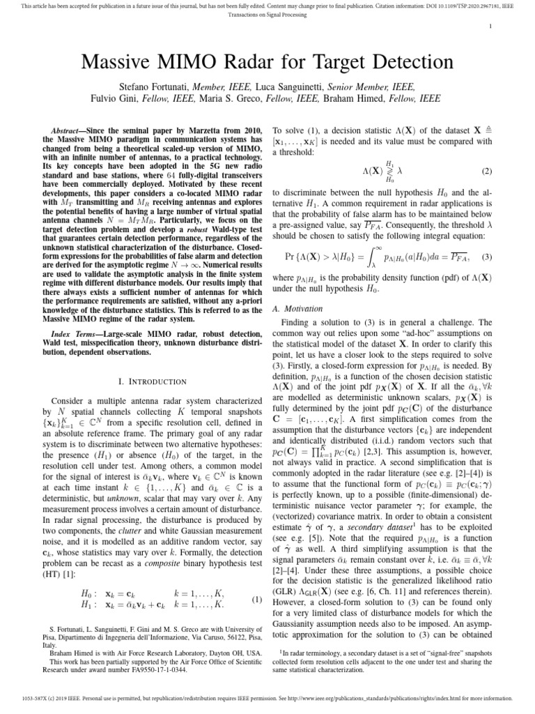 Massive MIMO Radar Target Detection | PDF | Mimo | Radar