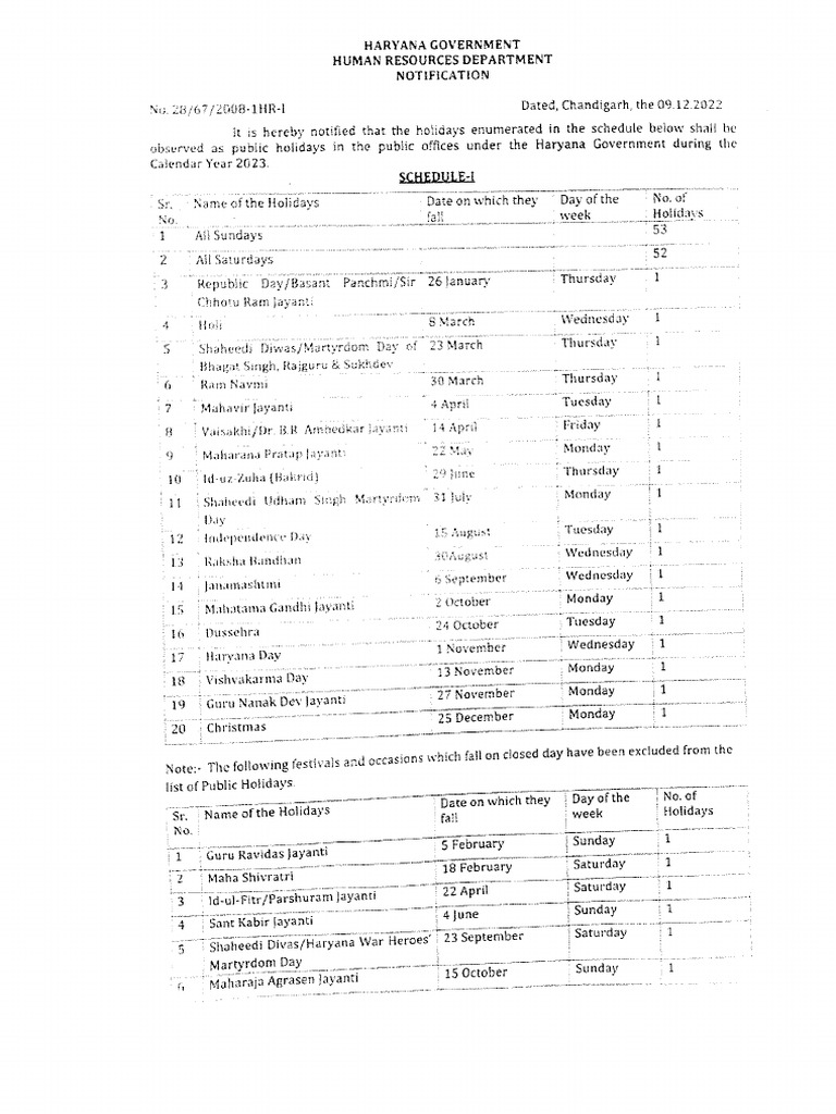 HARYANA GOVT HOLIDAY CALENDAR 2023 PDF DOWNLOAD intelligence overview