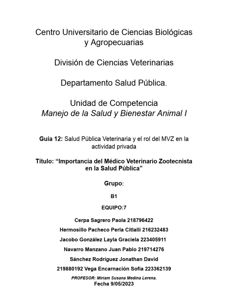 Rol del MVZ en Salud Pública Veterinaria | PDF | Medicina Veterinaria ...